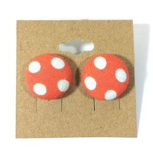 Fabric Button Studs Womens Earrings Red Polka Dots
